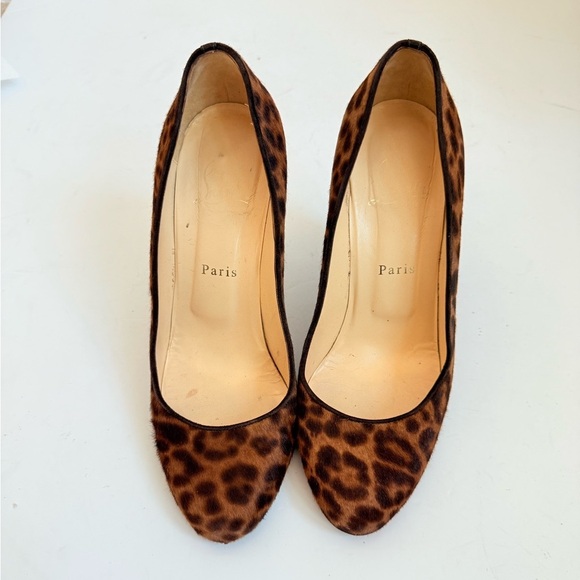 Christian Louboutin Morphing 100 Brown Leopard Calfskin Demi Wedge Heel EU 39.5 - Picture 3 of 11